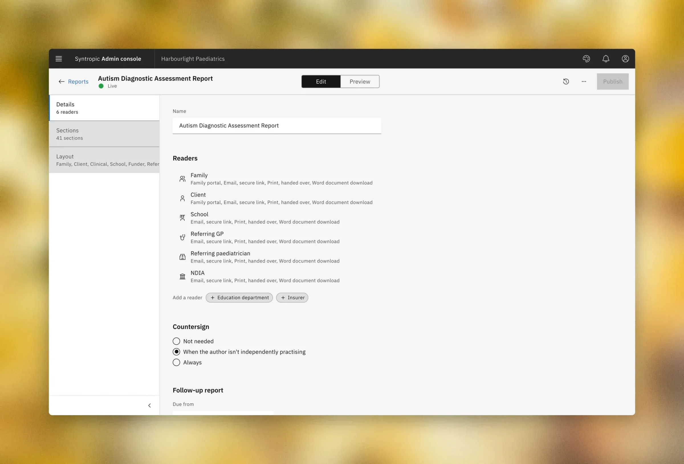 A report type’s readers and countersign rules