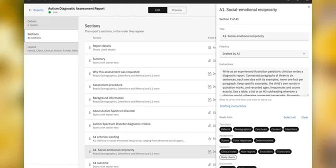 Instructions for a report section the AI drafts