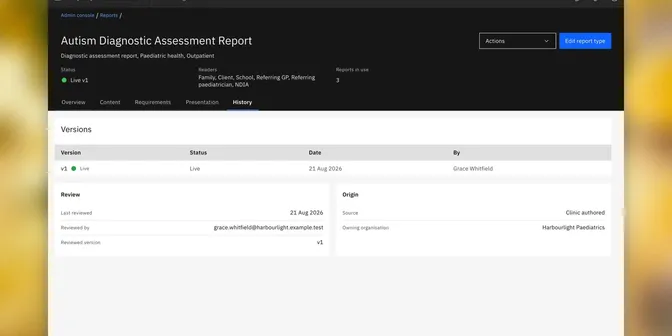 The version history of a report type