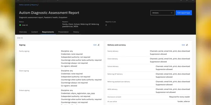 Signing and delivery rules for a report type